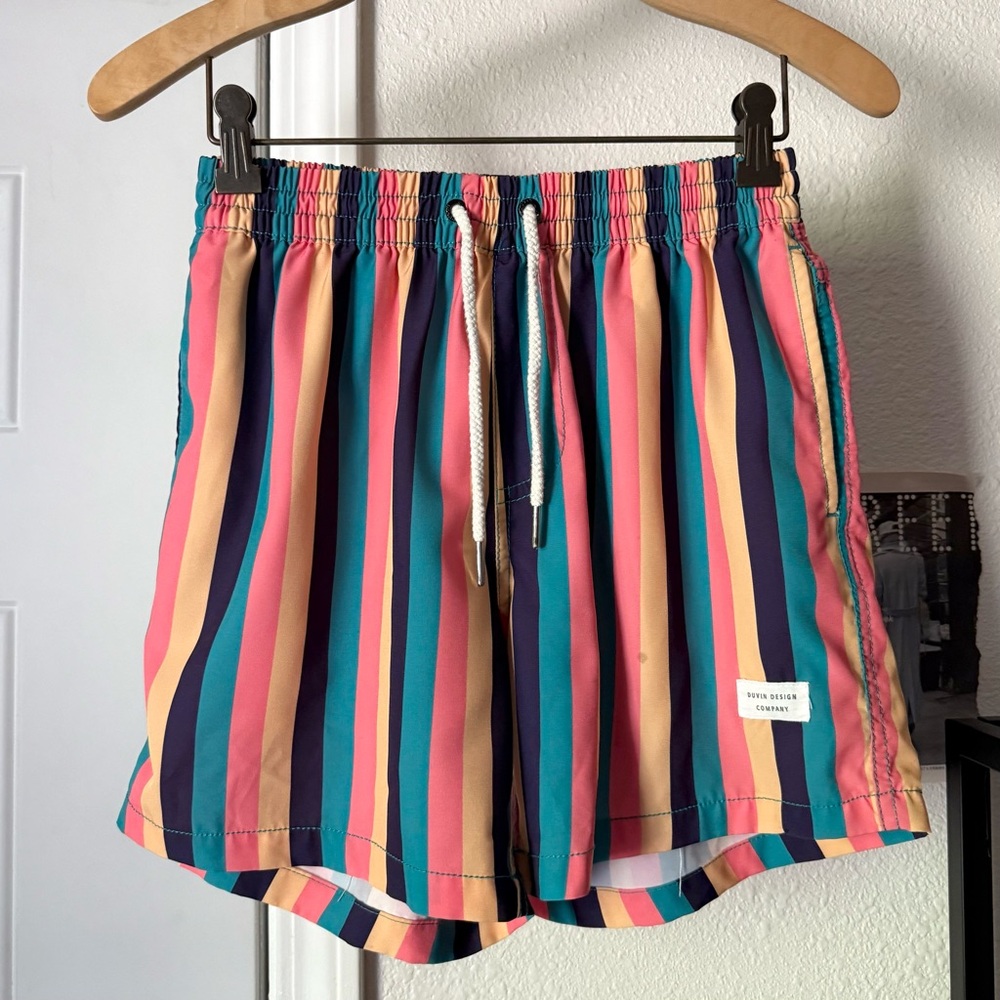 DUVIN multicolor striped‎ elastic waist swim beach trunks